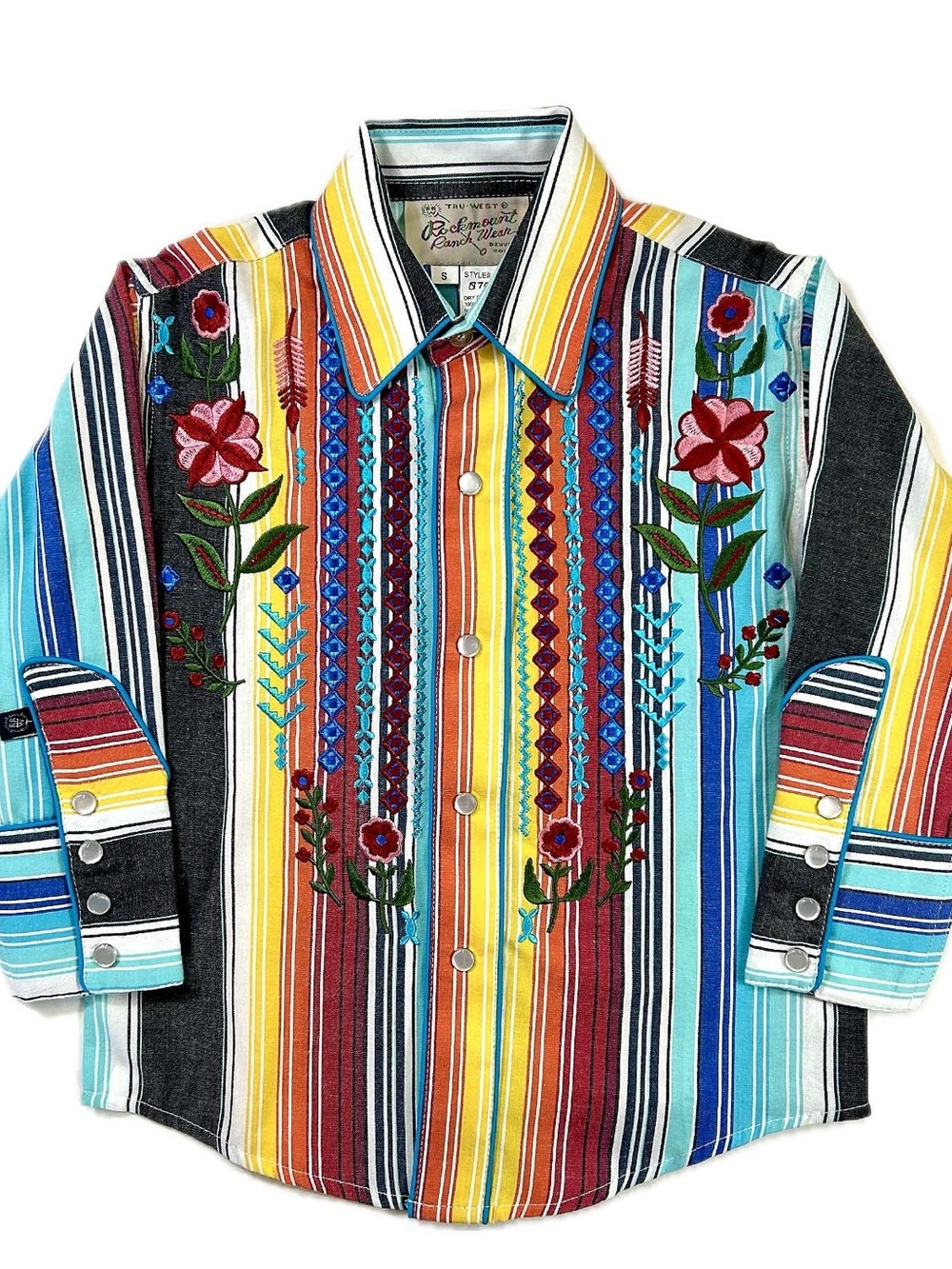 Rockmount Ranch Wear Serape Stripe Embroidered Pearl Snap Western Shirt L